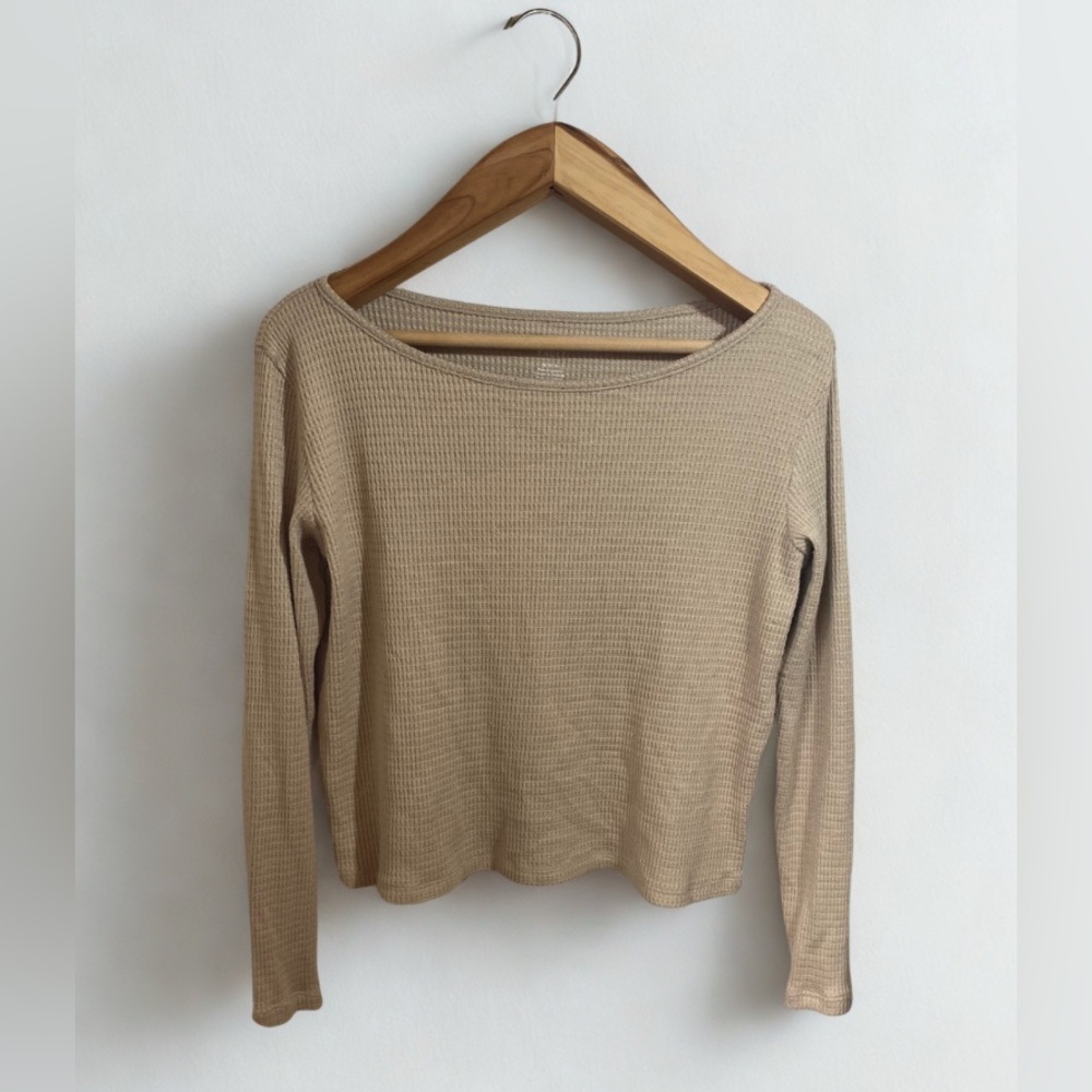 American Eagle Women's Waffleknit Oatmeal Longsleeve Shirt Size Medium
